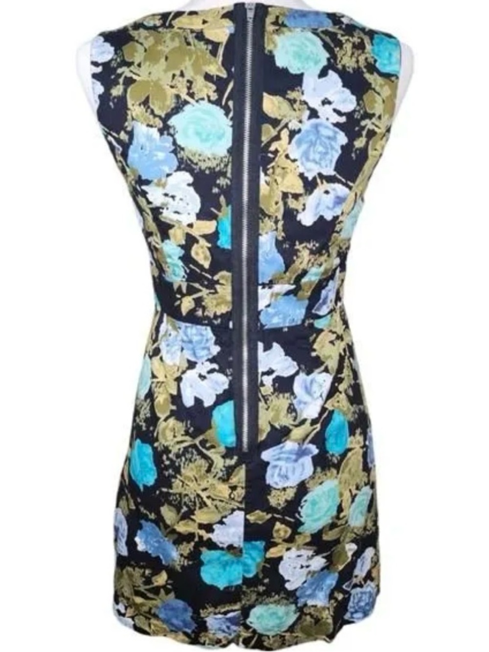 Forever 21 Black Floral Mini Dress with Aqua and Light Blue Roses